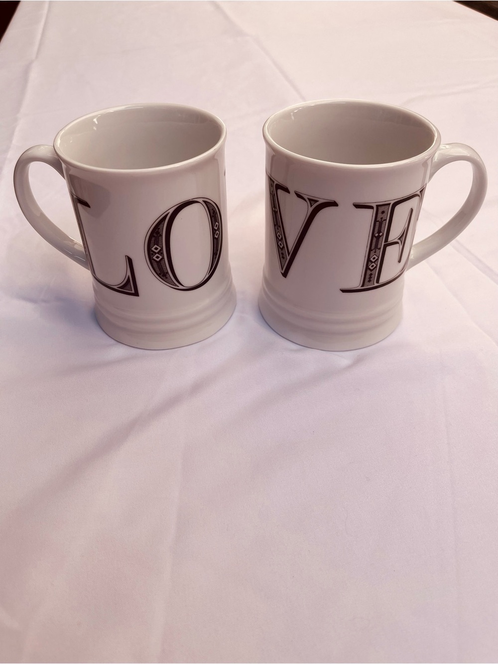 White LOVE Stoneware Mugs — Set of 2